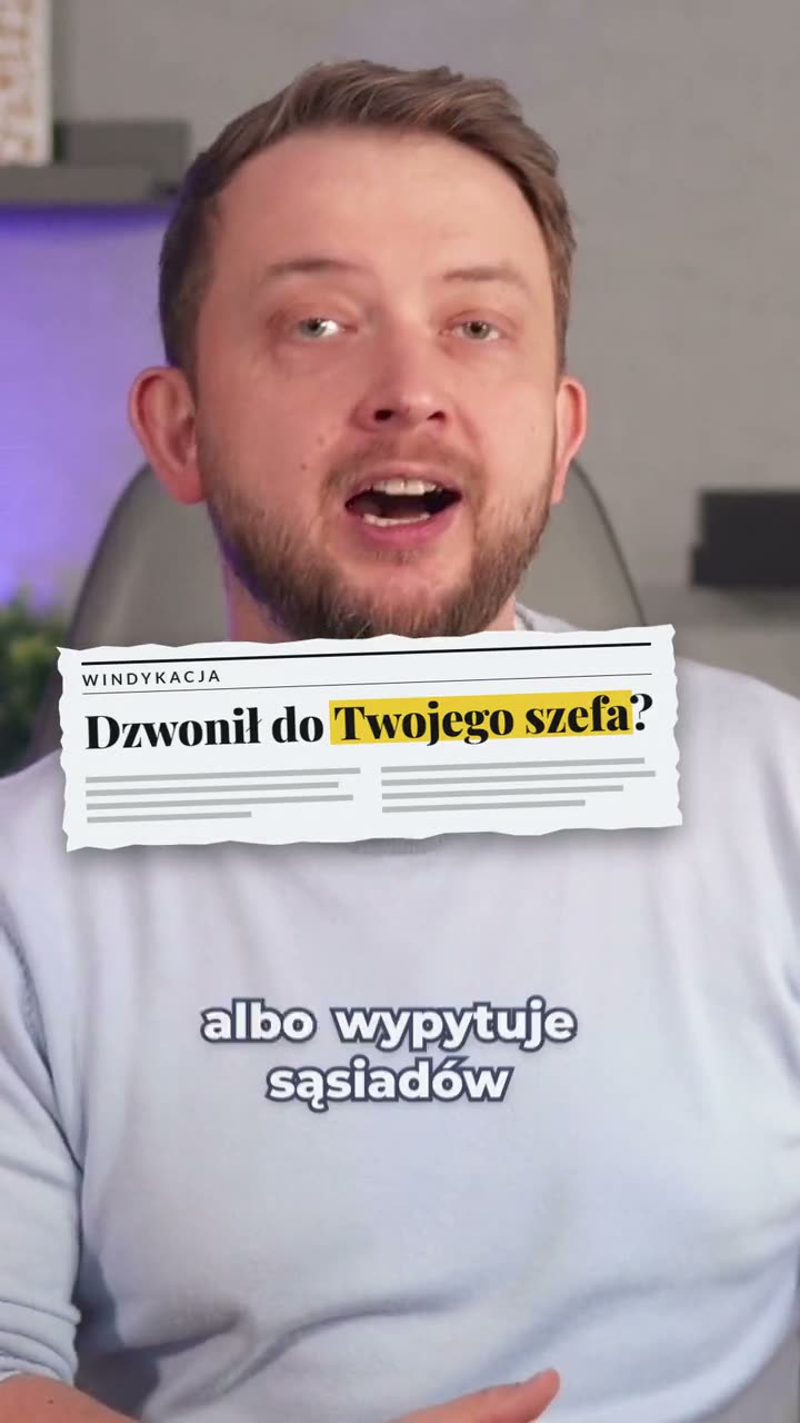 Ekspert mówi do kamery, plansza o windykacji