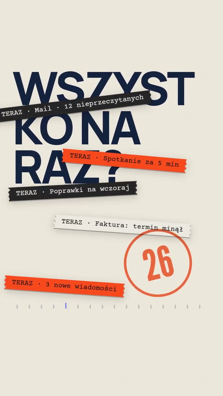 Kadr z napisem Wszystko na raz? i powiadomieniami
